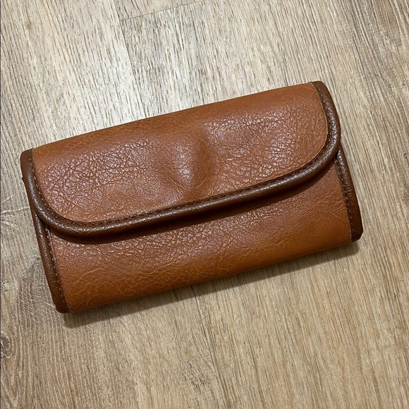 Cognac Brown Faux Leather Clutch - Picture 1 of 4